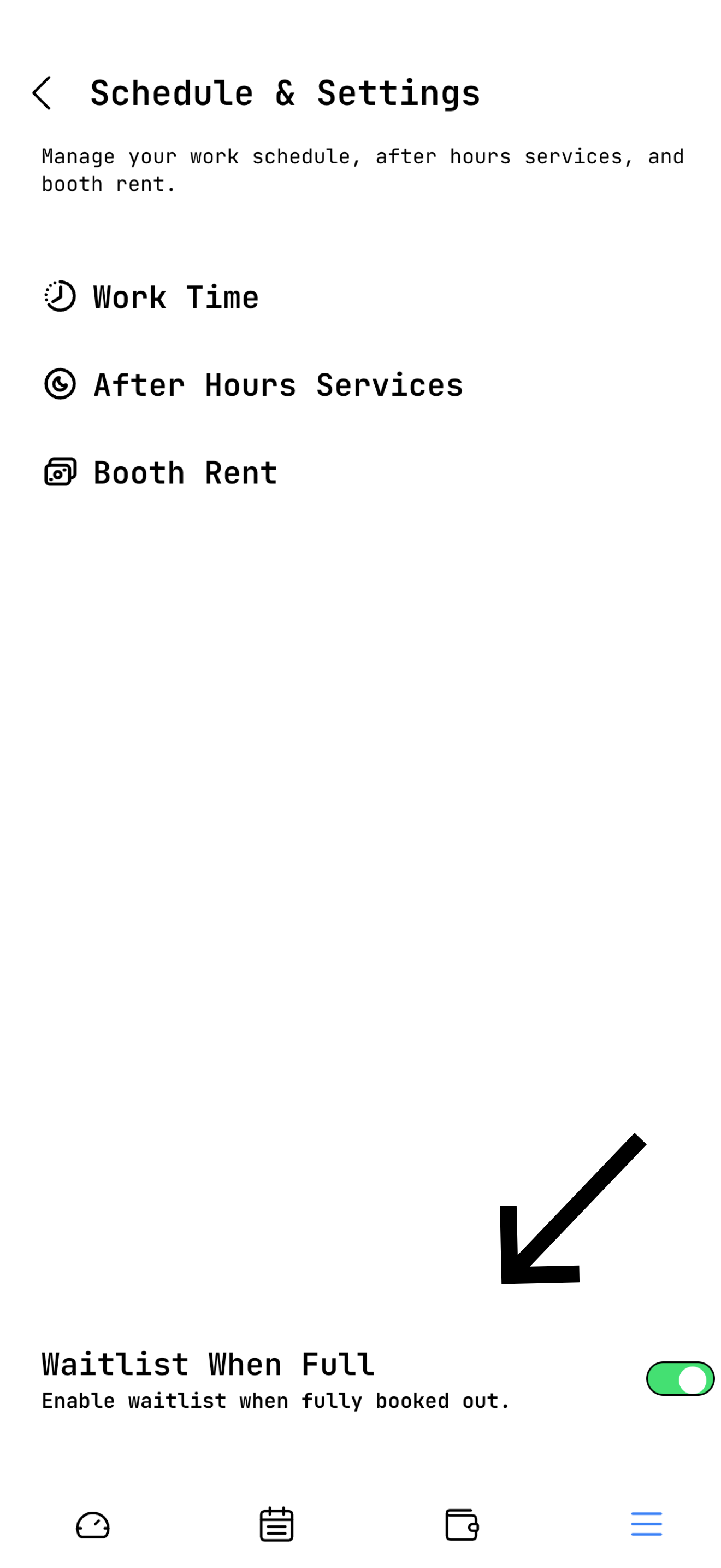 Barber enabling wait list settings