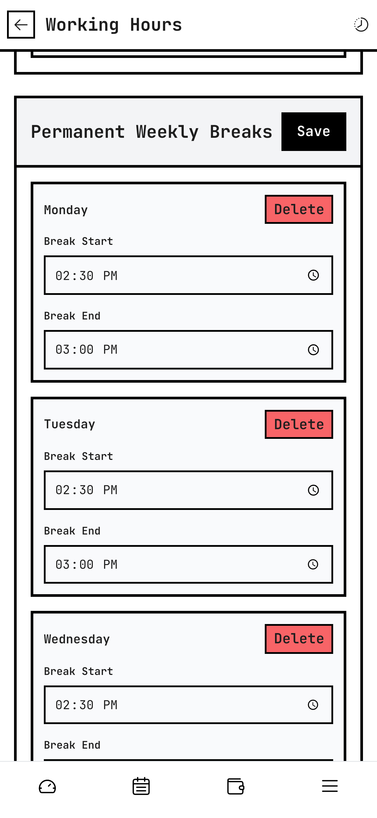 Recurring permanent breaks settings
