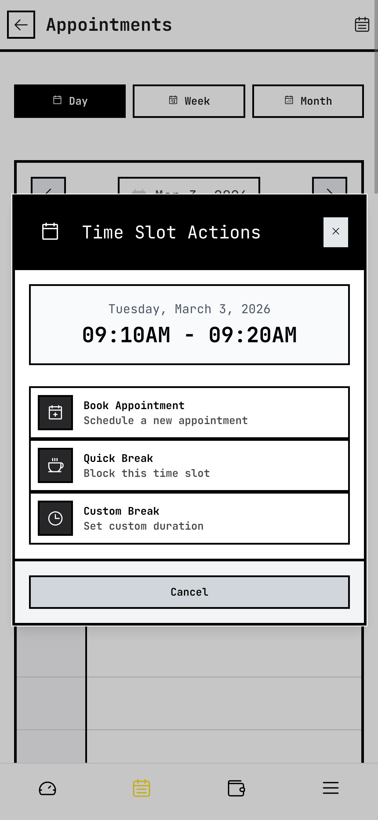 Quick add break from schedule