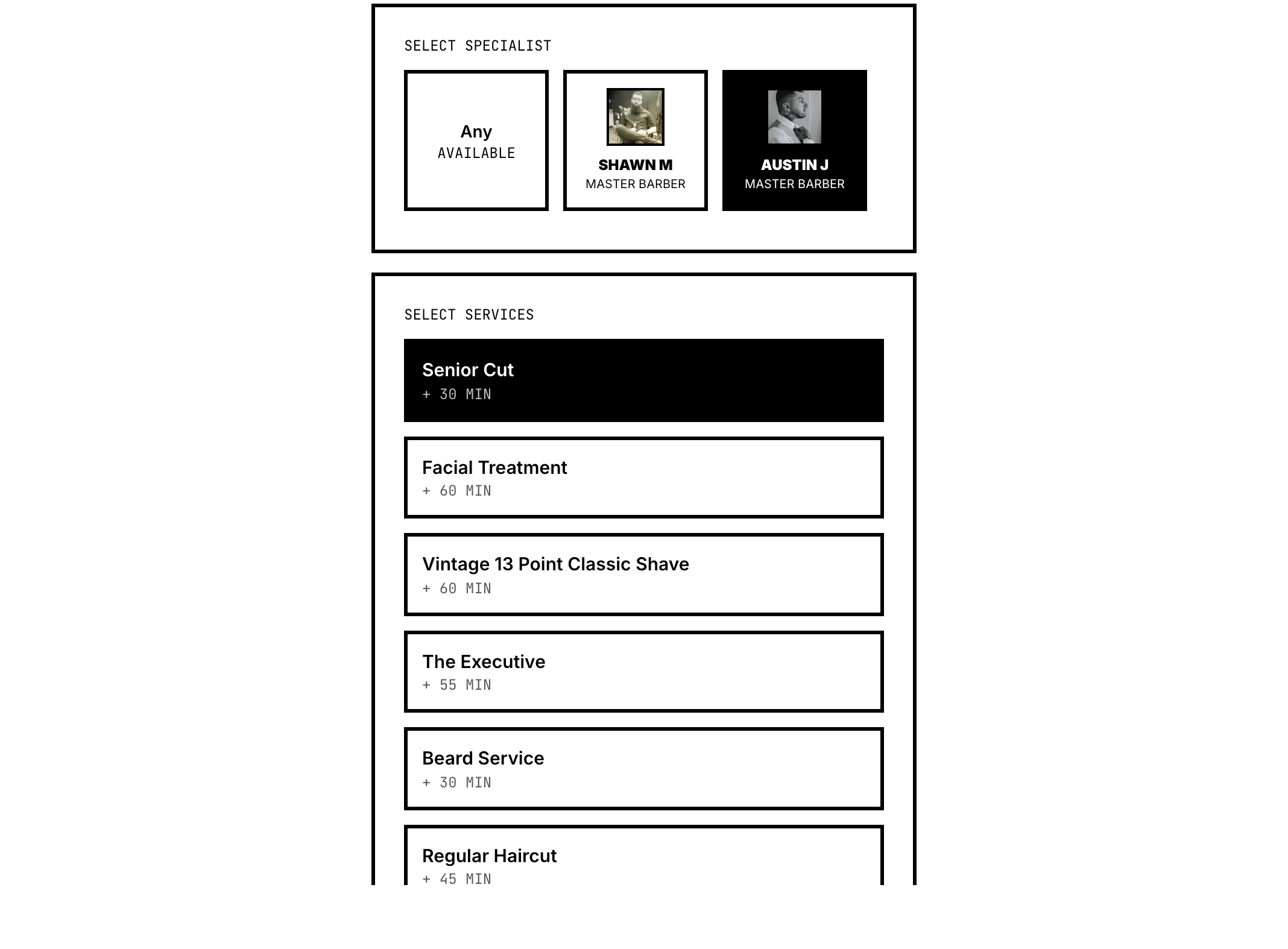 Walk-in kiosk home screen