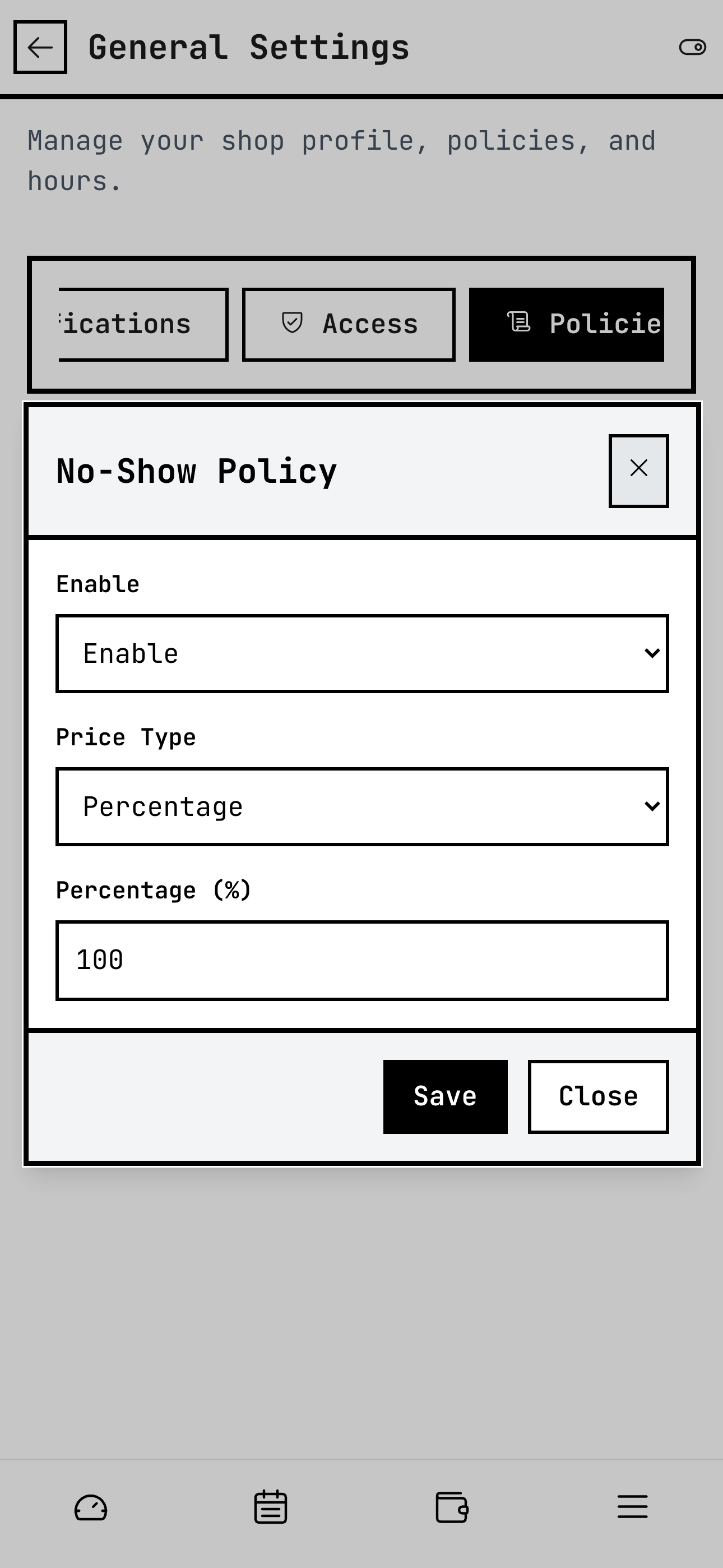 Owner no-show policy settings